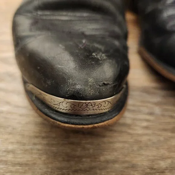 Vintage Durango Black Leather Slouch Cowboy Boots Metal Toe 7M Western Grunge - Picture 4 of 9